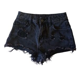 Distressed- Teen Denim Shorts-Shein- Size 10-11Y- Black Denim